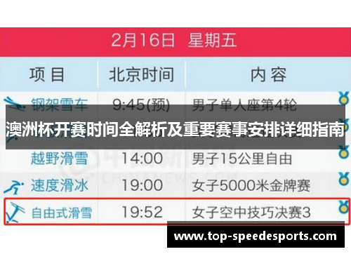 澳洲杯开赛时间全解析及重要赛事安排详细指南 澳洲杯开赛时间全解析及重要赛事安排详细指南